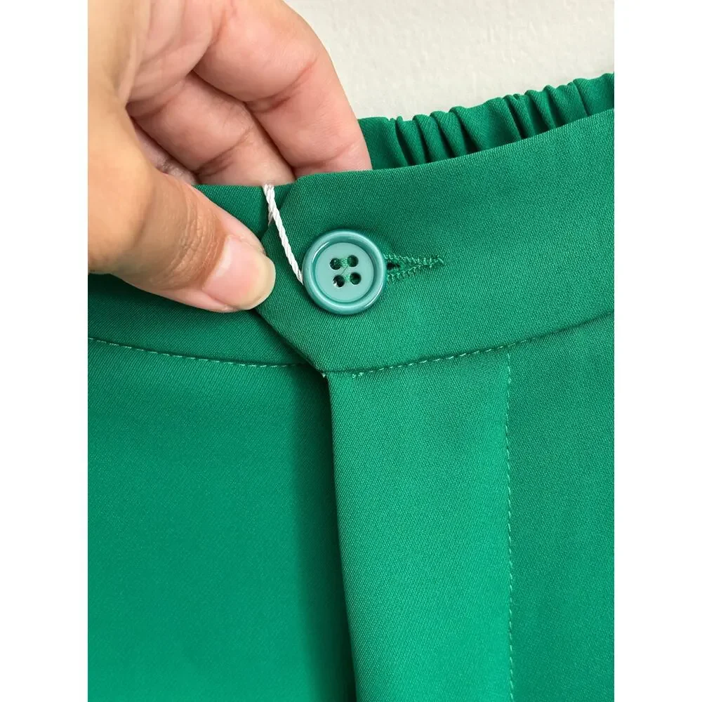 NWT Green Comfy Wide Leg Office Career Trouser Pants Women’s  size 12 - Picture 2 of 9